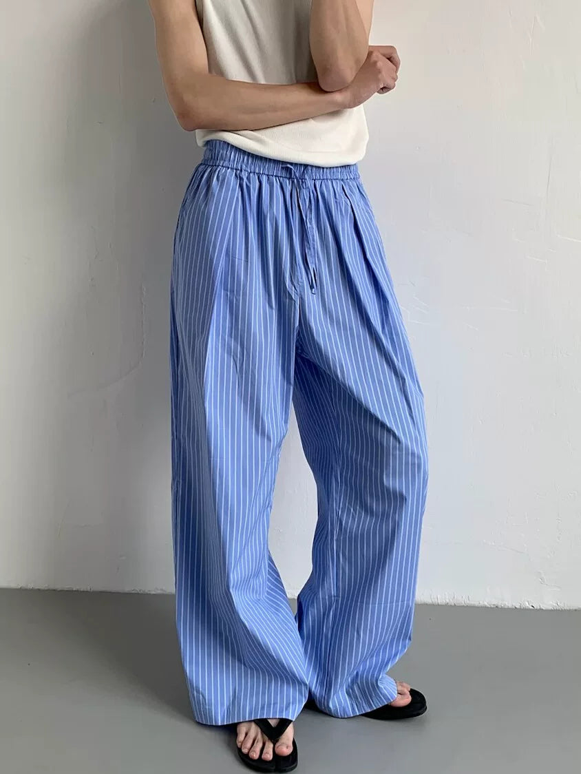 Blue Pinstripe Wide-Leg Pants product view 1