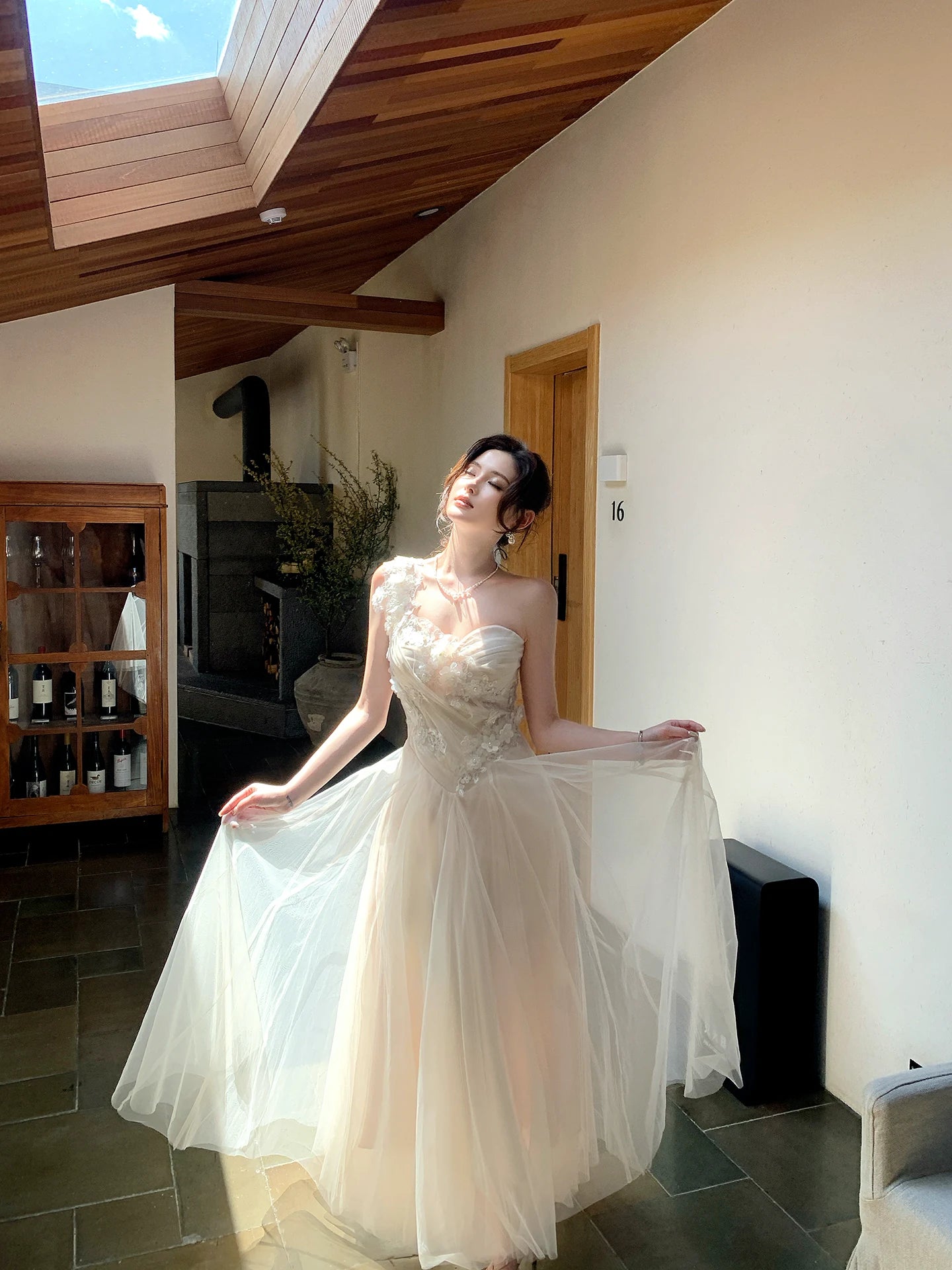 Embroidered Floral Tulle Maxi Dress product view 1
