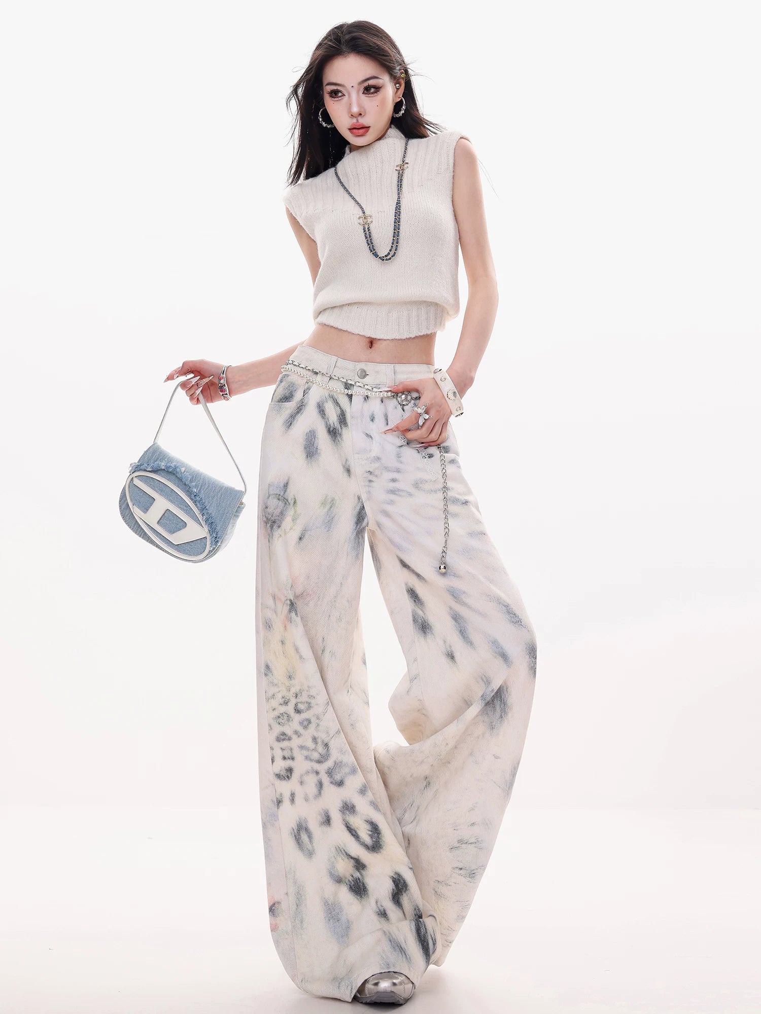 Leopard Tie-Dye Wide-Leg Jeans view 2