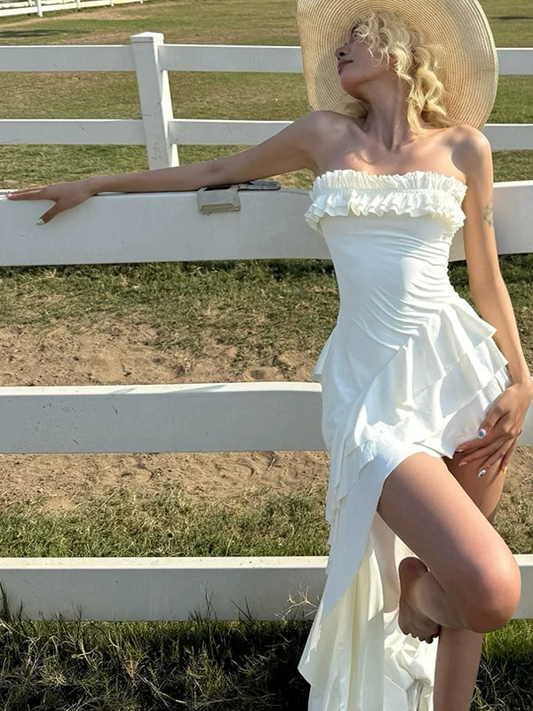 Ruffled Strapless Slit Maxi Dress product view 2