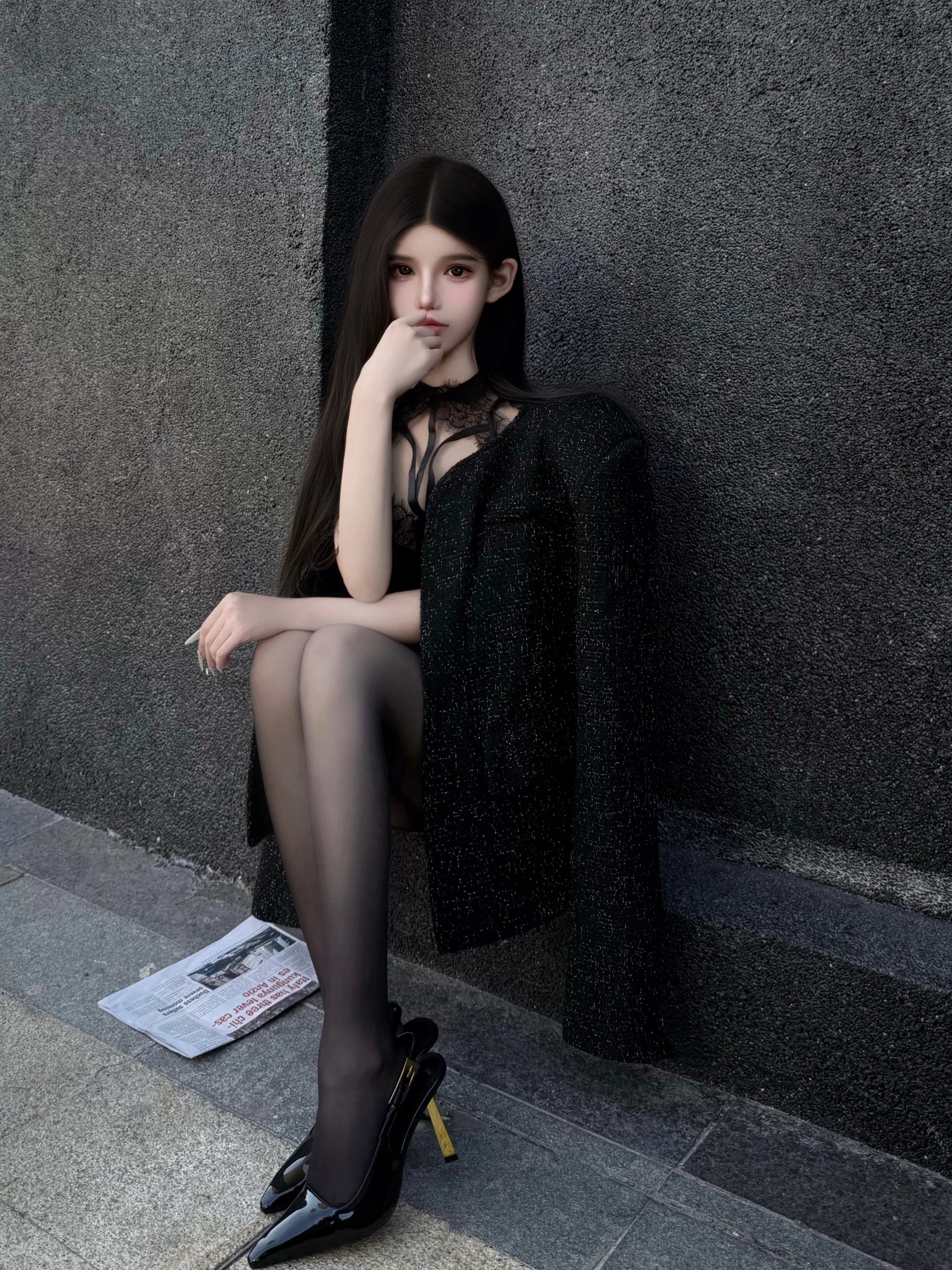 Shimmered Collarless Structured Jacket product view 1