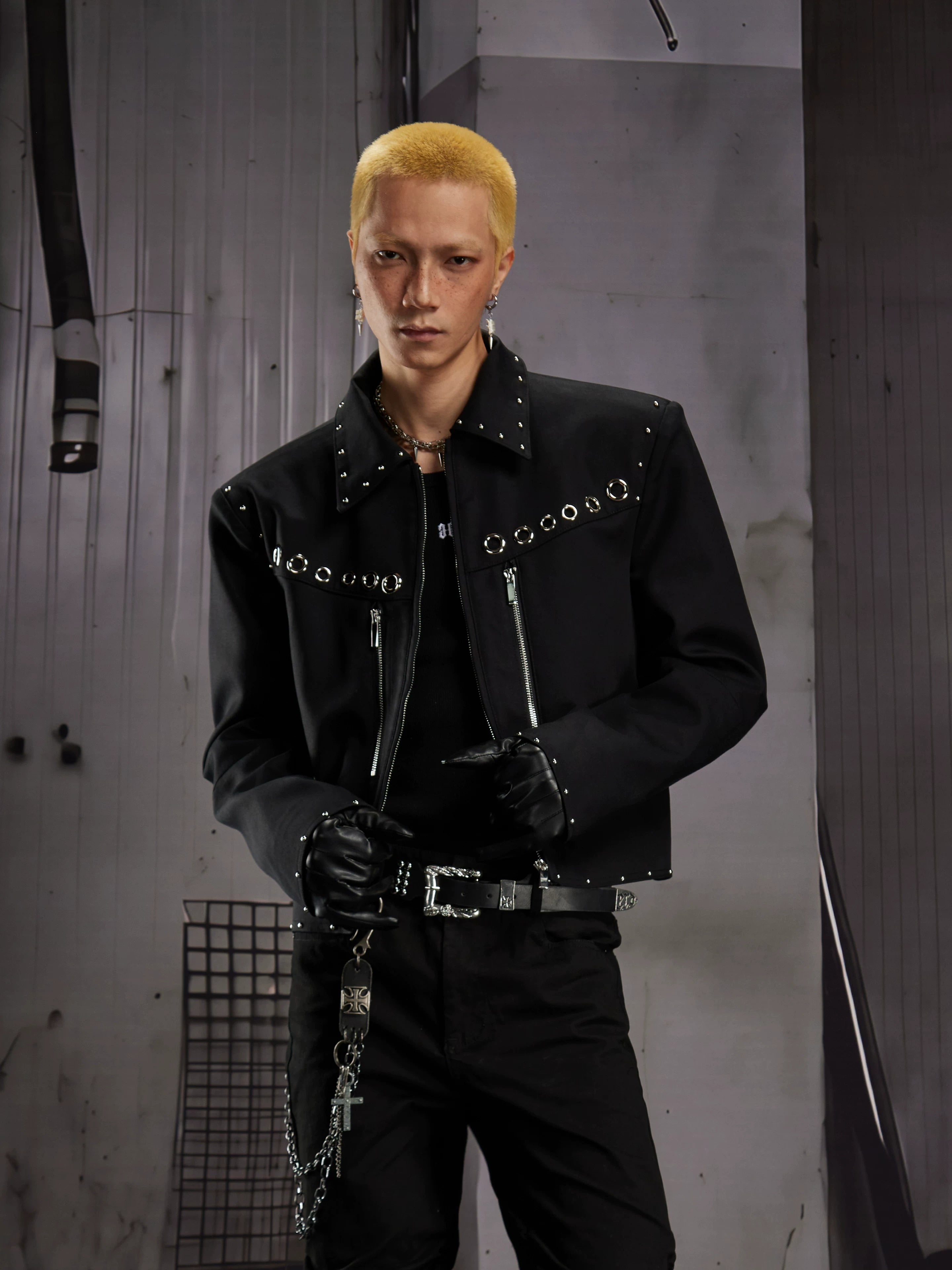 Grommet-Trim Cropped Moto Jacket product view 2