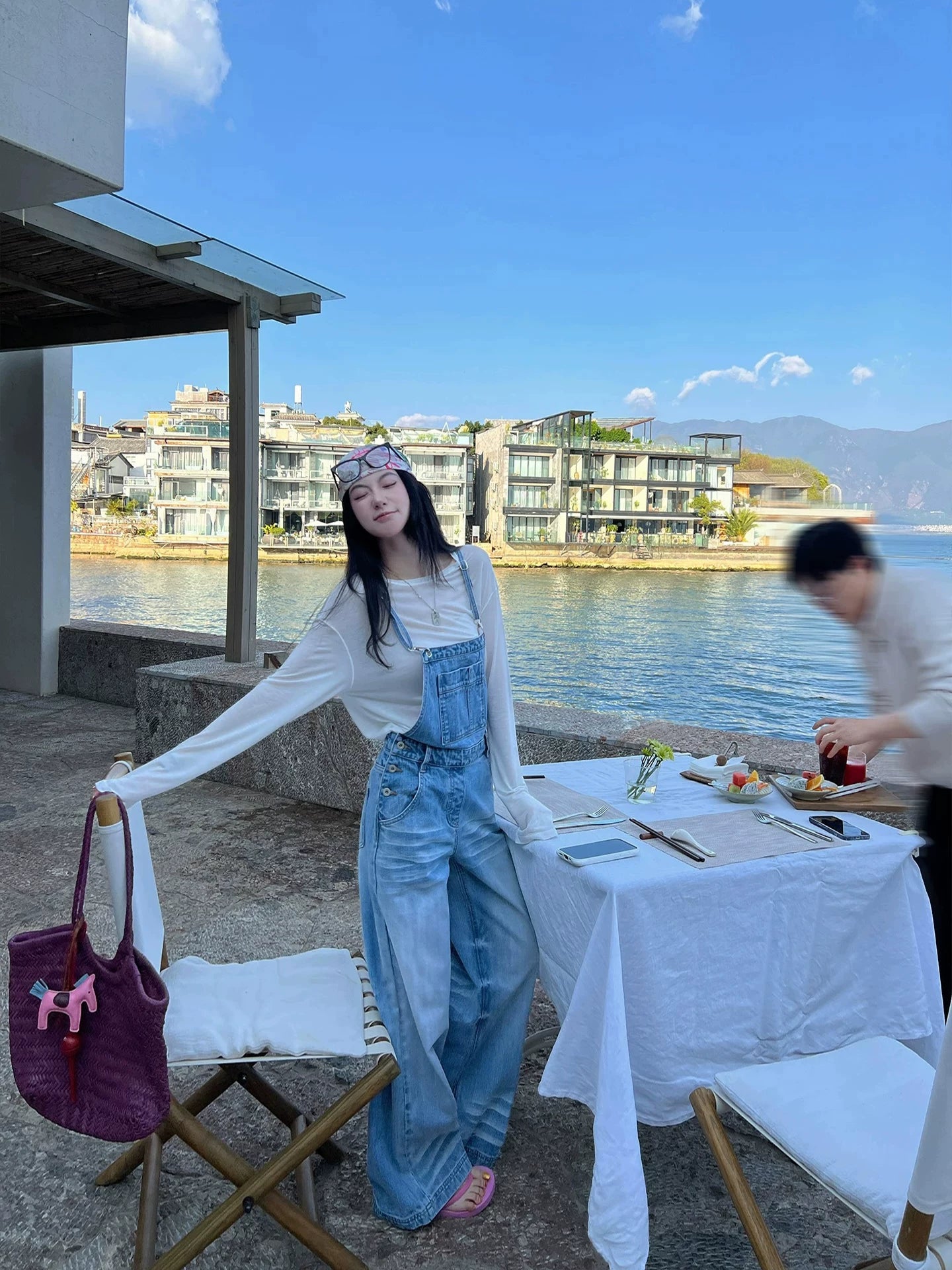 Washed Wide-Leg Denim Overalls product view 2