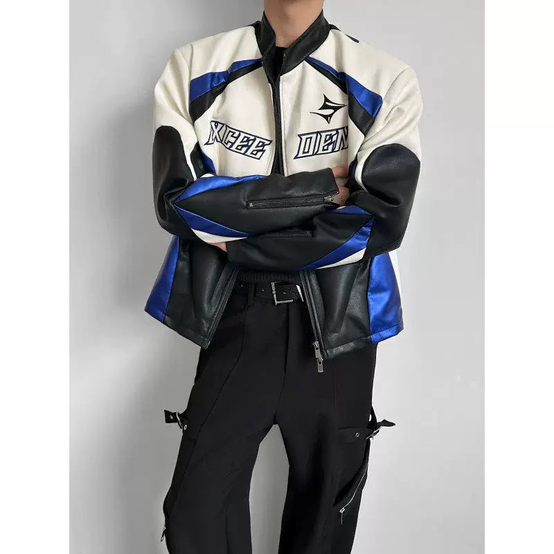 Color-Block Embroidered Moto Jacket product view 2