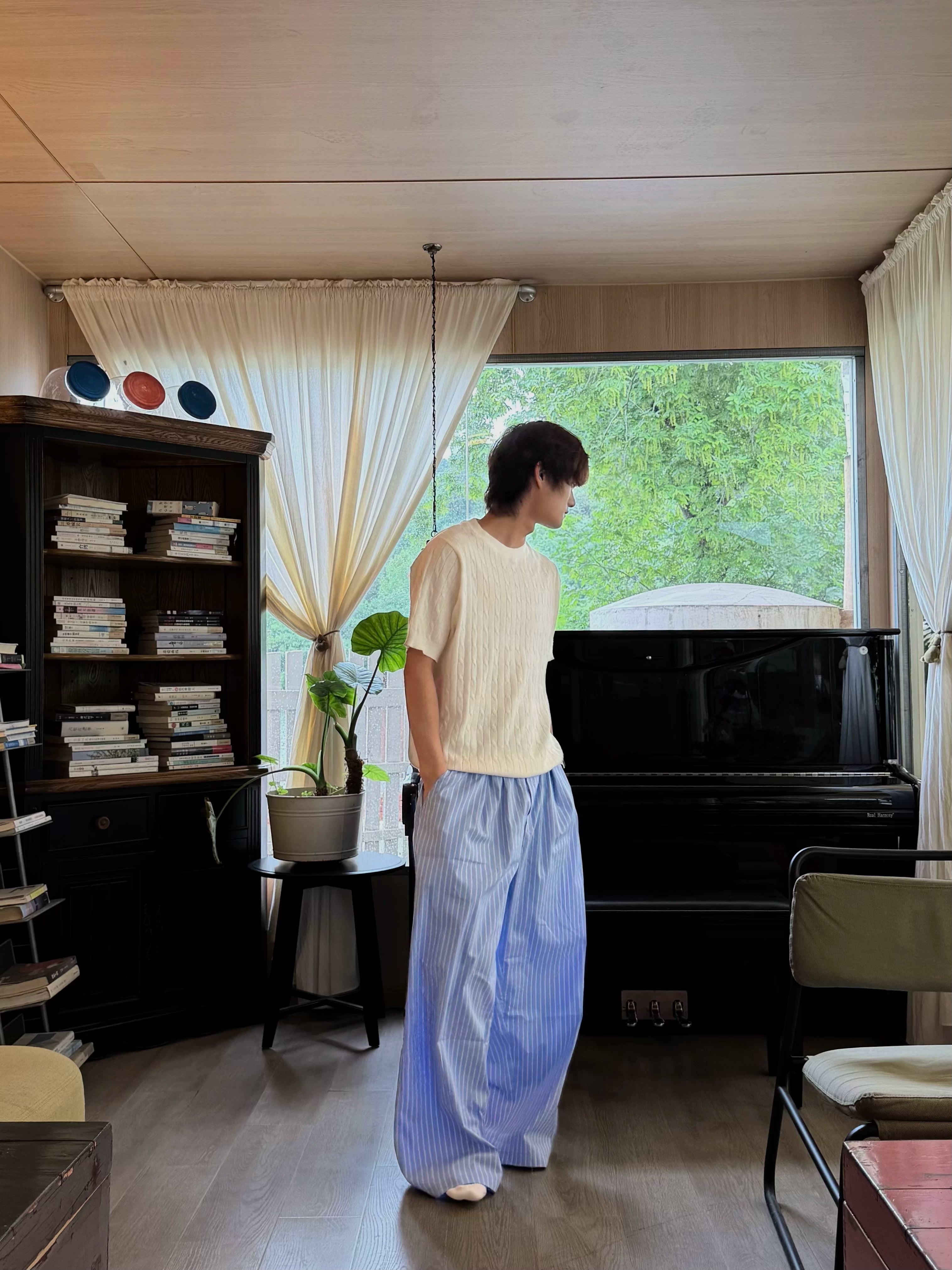 Blue Pinstripe Wide-Leg Pants product view 2