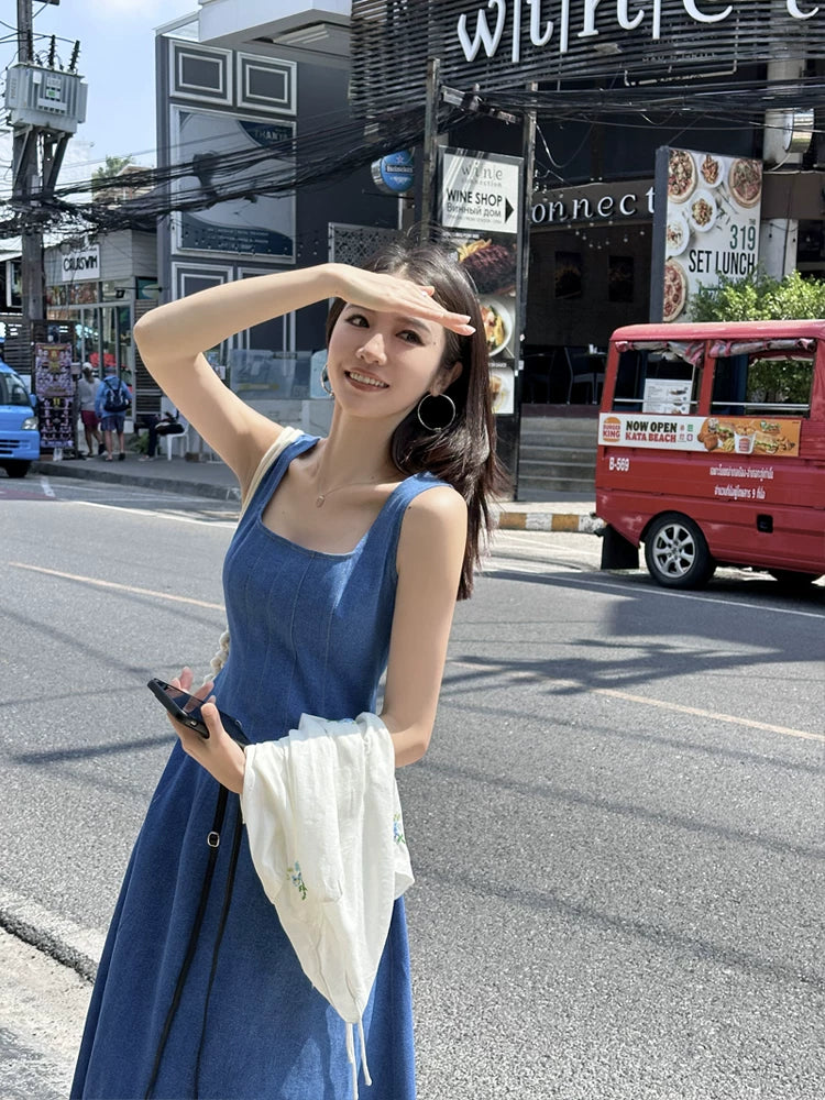 Blue Denim Square-Neck Maxi Dress product view 2