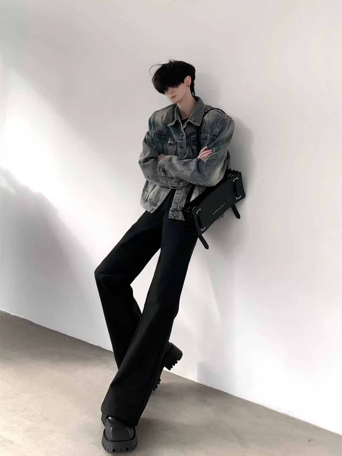 Washed Denim Shoulder-Pad Jacket product view 1