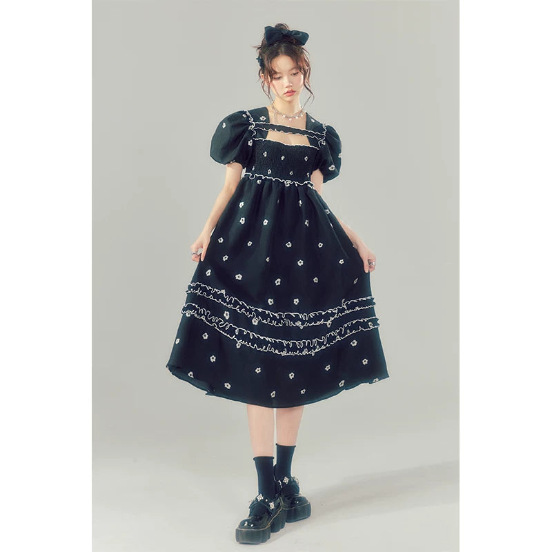 Floral Embroidered Square-Neck Midi Dress product view 1