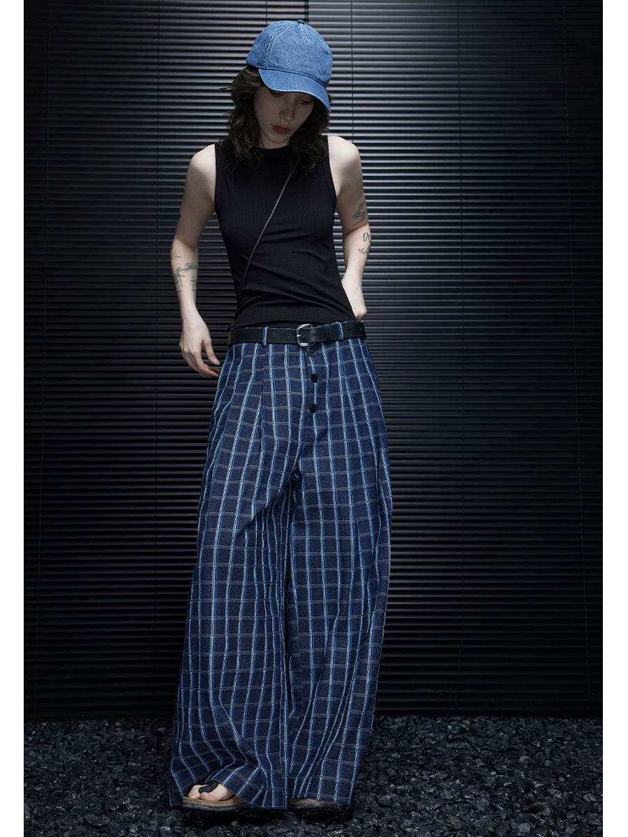 Blue Plaid Wide-Leg Trousers product view 2