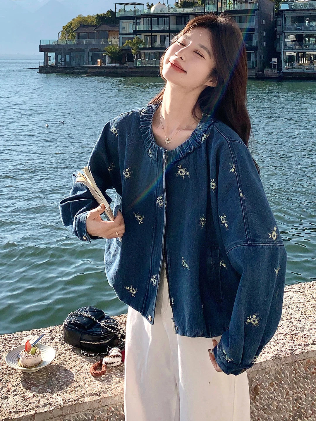 Embroidered Balloon-Sleeve Denim Jacket product view 2