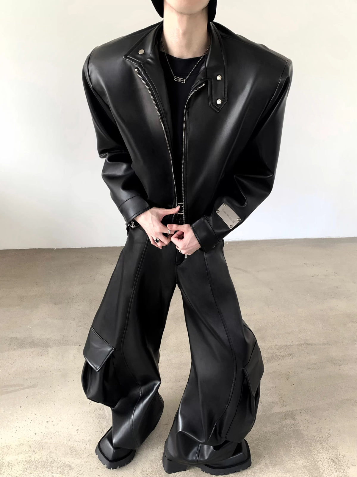 Sculpted-Shoulder Moto Jacket product view 1