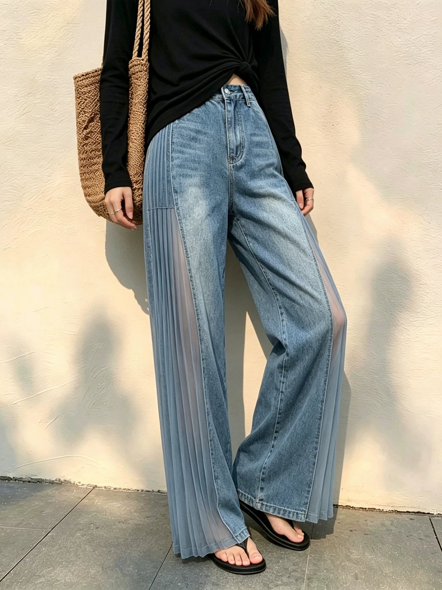 Sheer-Panel Wide-Leg Jeans product view 2