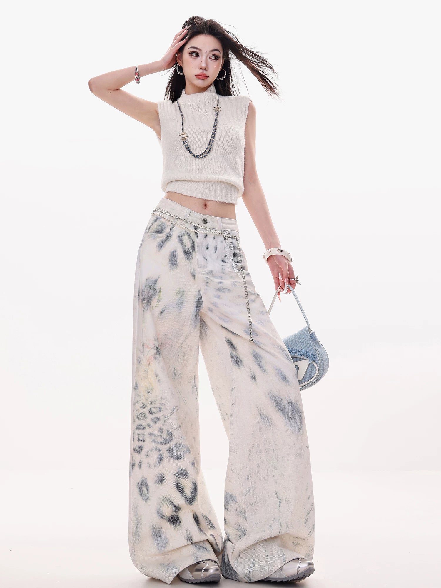 Leopard Tie-Dye Wide-Leg Jeans view 3