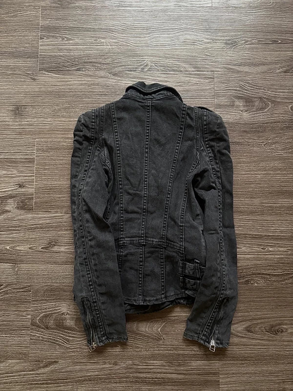 Buckle-Detailed Denim Moto Jacket product view 3