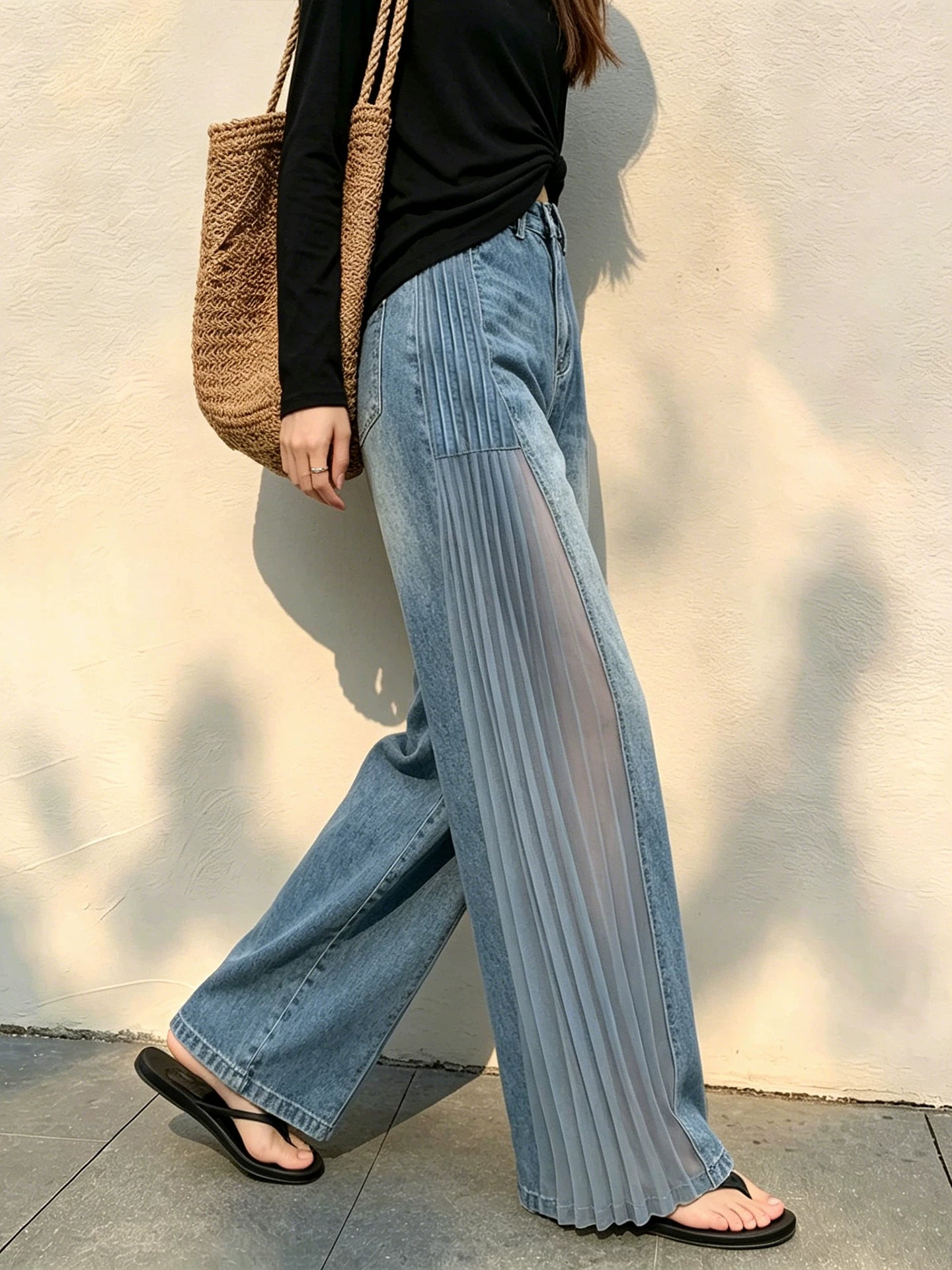 Sheer-Panel Wide-Leg Jeans product view 3
