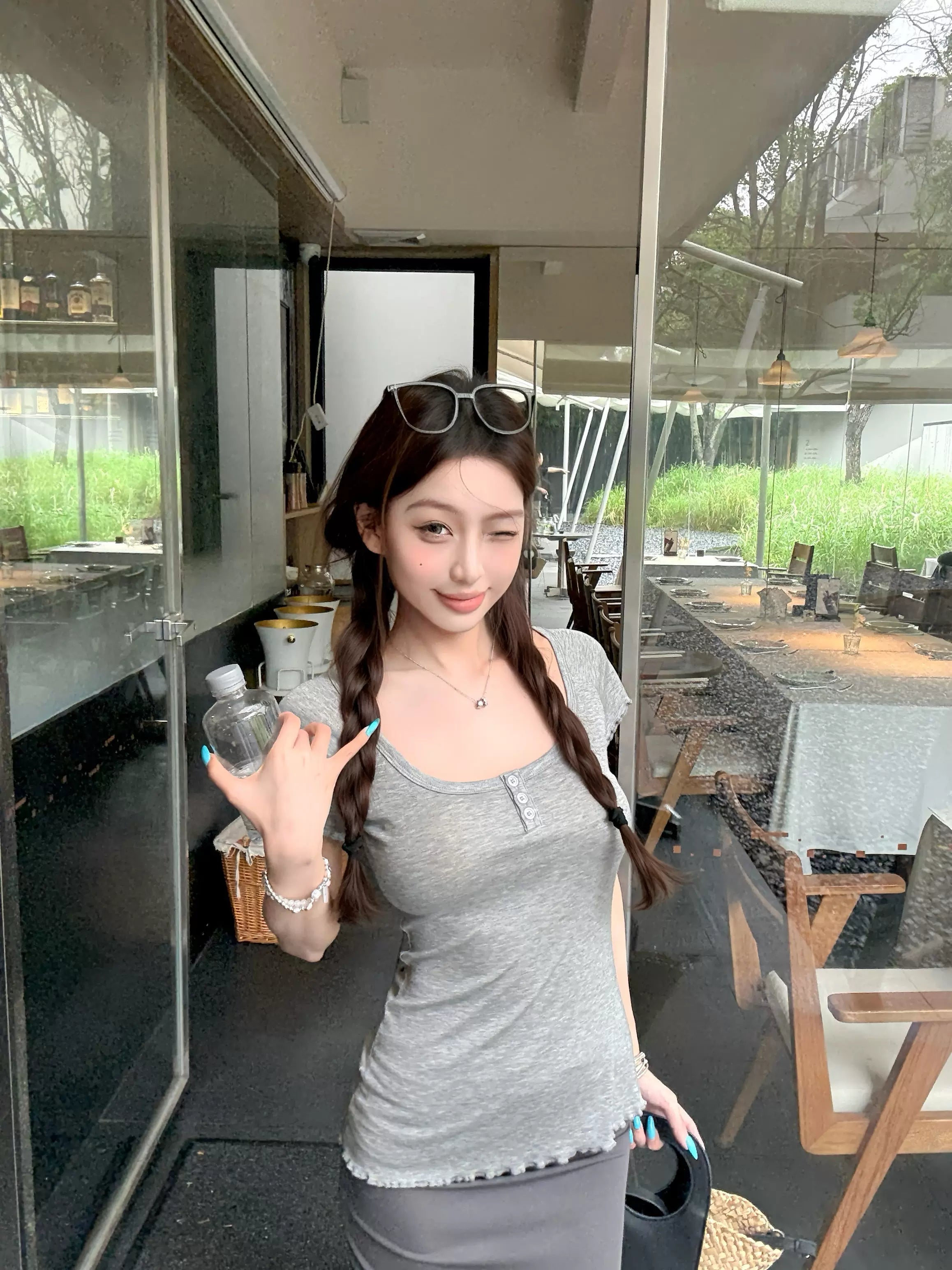 Khaki Ruched Flutter-Sleeve T-Shirt product view 2