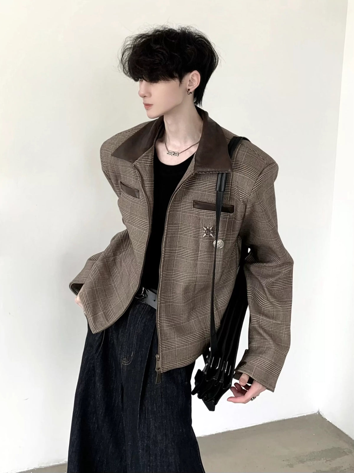 Houndstooth Sculpted-Shoulder Jacket product view 3