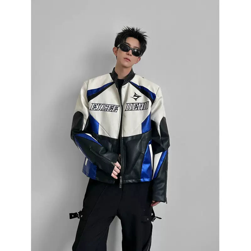 Color-Block Embroidered Moto Jacket product view 3