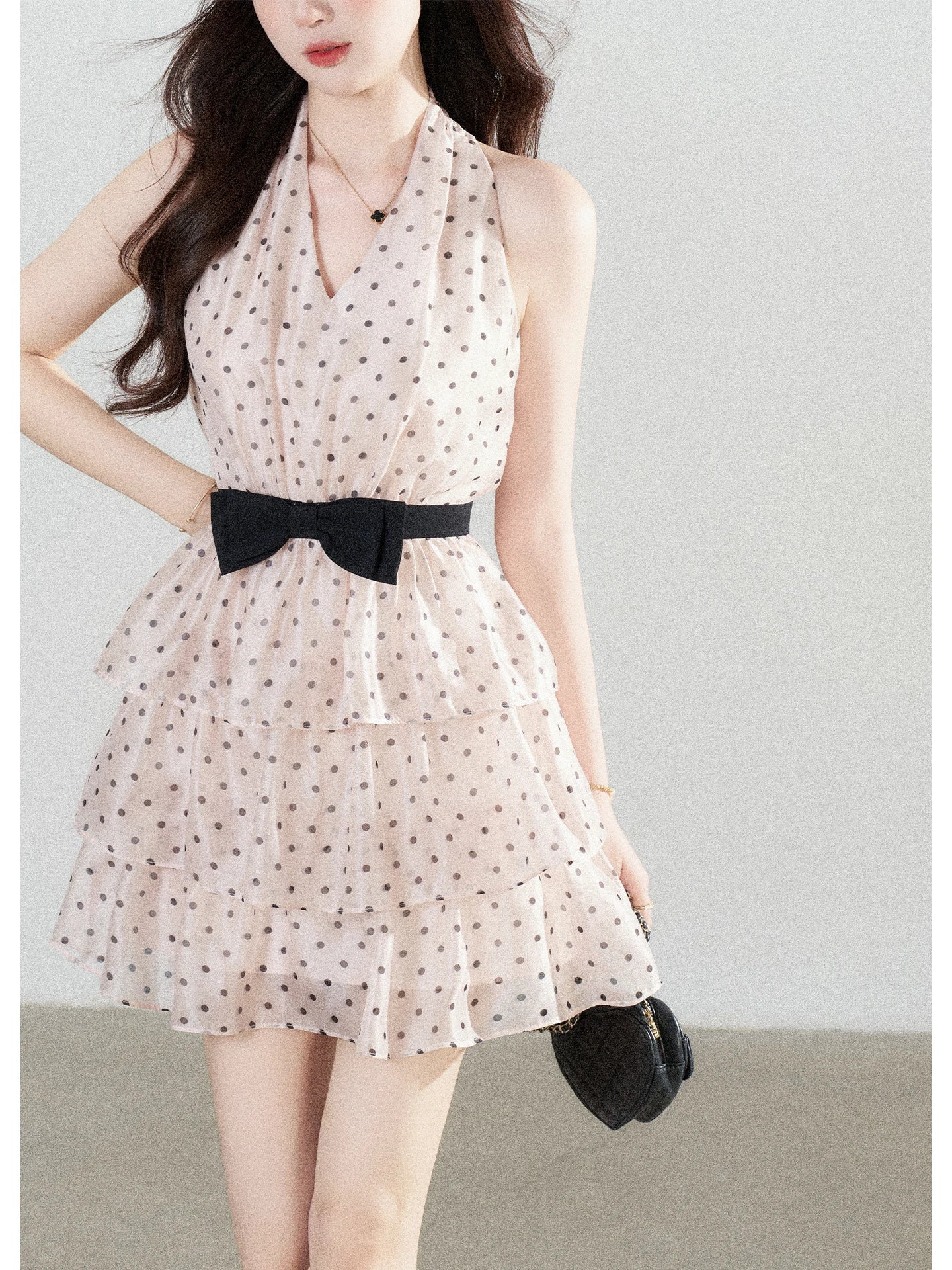 Polka-Dot Bow Halter Mini Dress product view 2