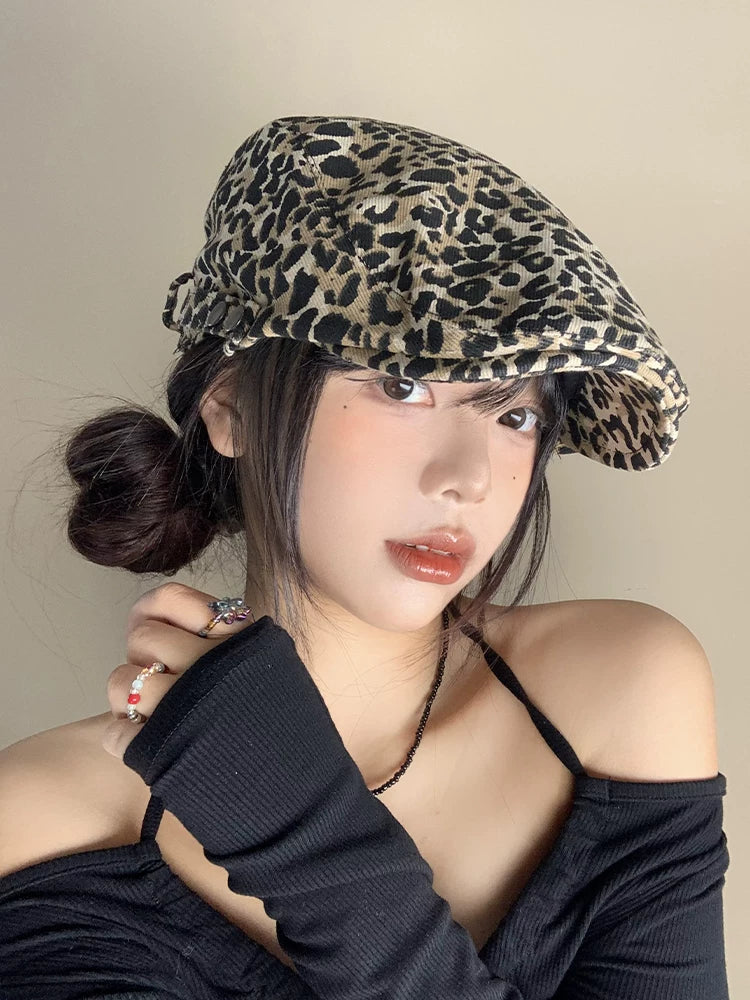 Leopard-Print Newsboy Cap product view 3