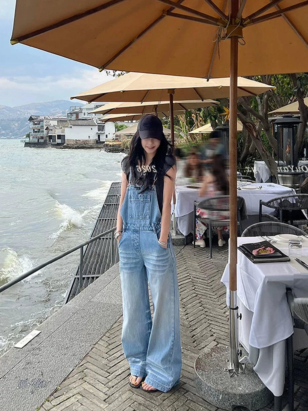 Relaxed Wide-Leg Denim Overalls product view 3