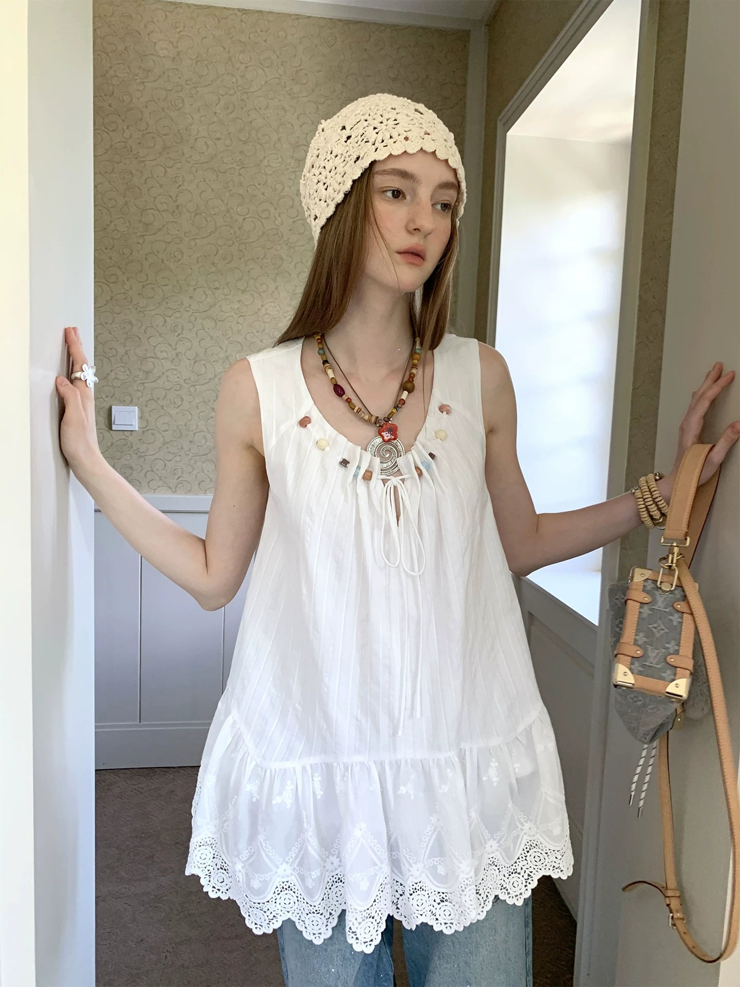 Beaded Eyelet Lace Tunic Top product view 2