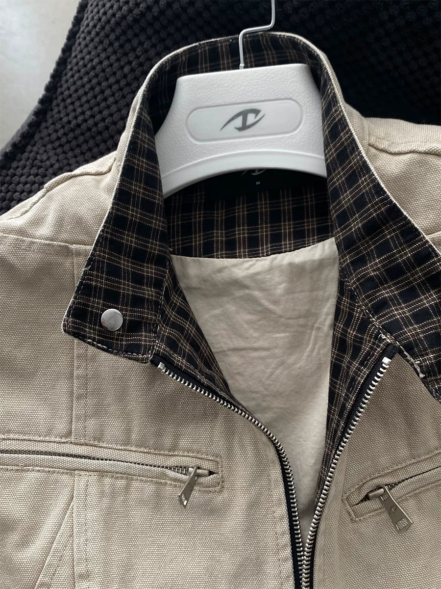 Check-Collar Canvas Harrington Jacket product view 6
