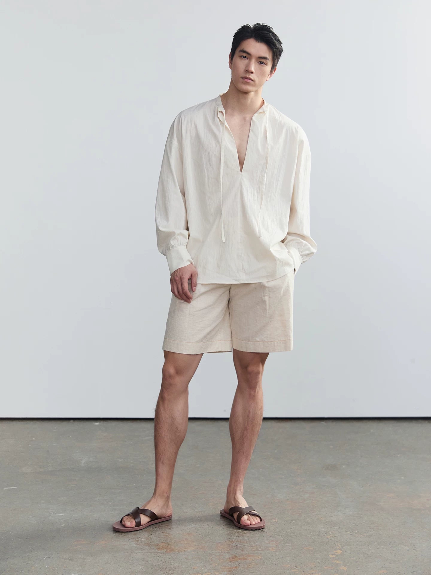Ribbon-Tie Relaxed Long-Sleeve Shirt product view 1