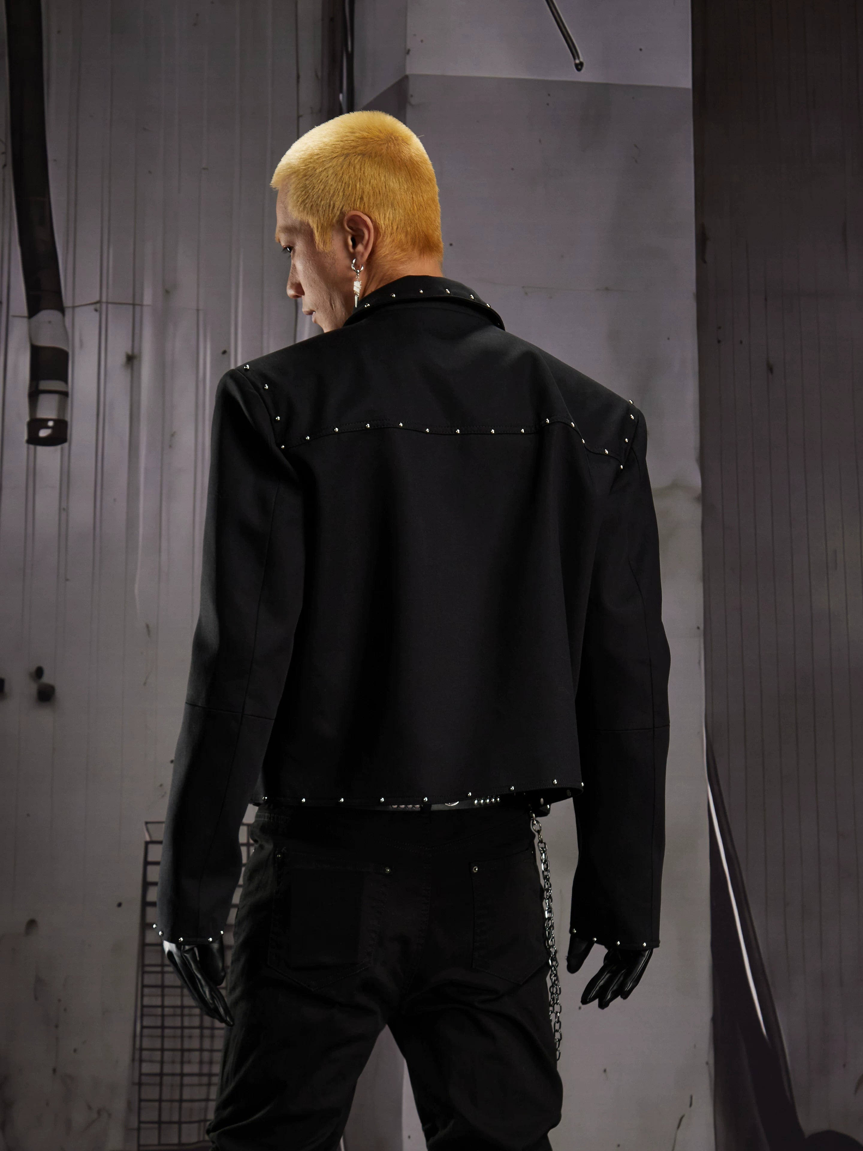 Grommet-Trim Cropped Moto Jacket product view 3