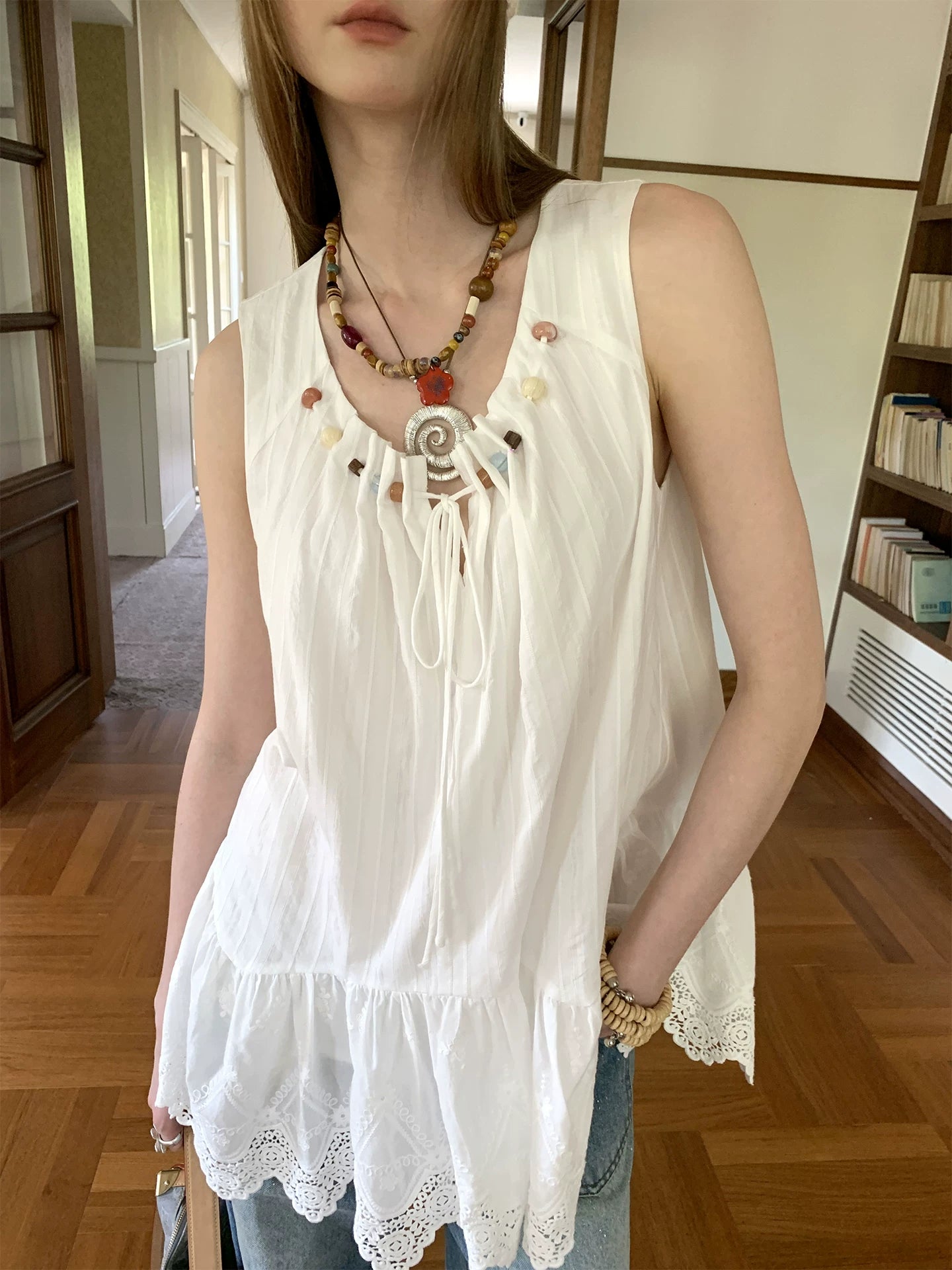 Beaded Eyelet Lace Tunic Top product view 3
