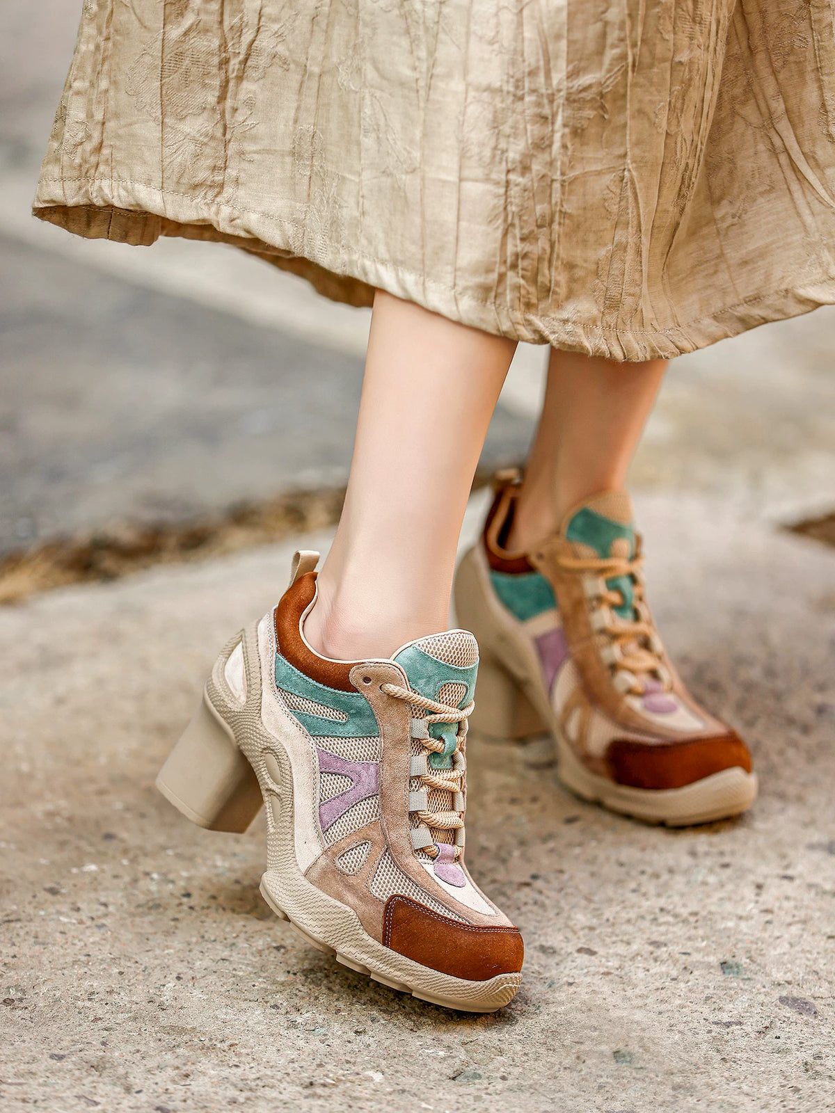Retro Panel Chunky-Heel Sneakers product view 4