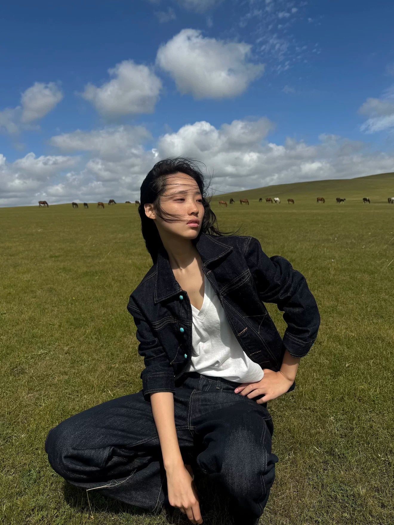Turquoise-Button Denim Jacket product view 4
