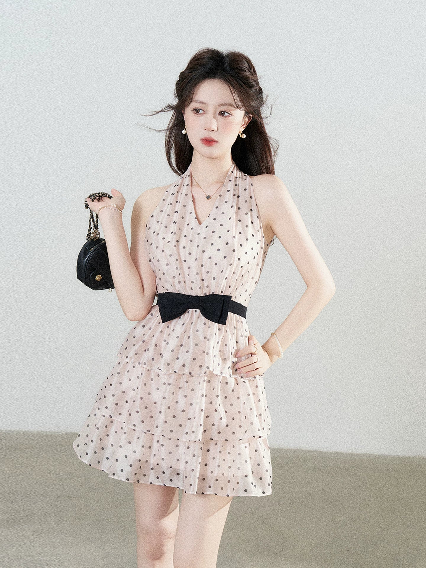 Polka-Dot Bow Halter Mini Dress product view 3