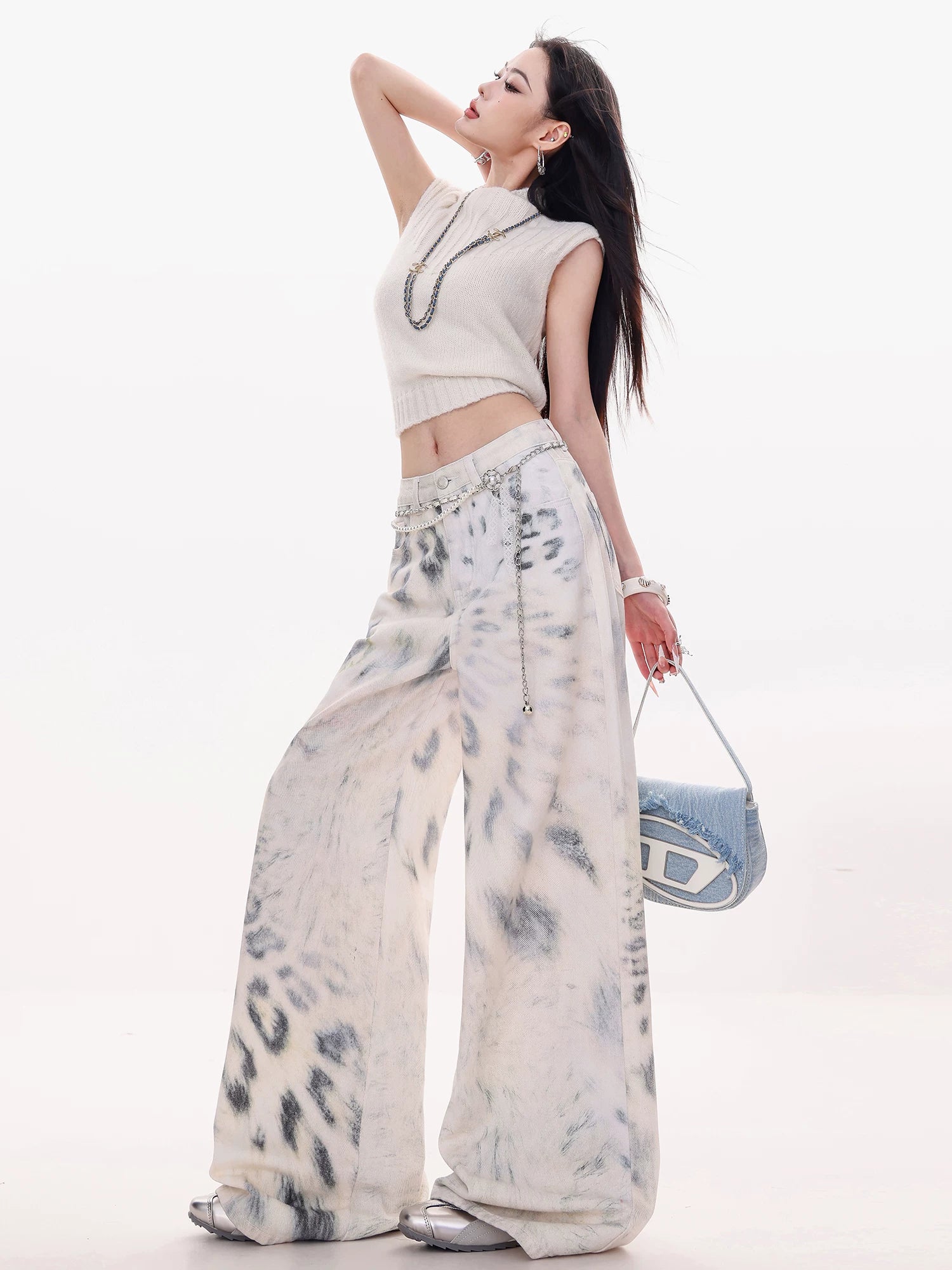 Leopard Tie-Dye Wide-Leg Jeans view 5