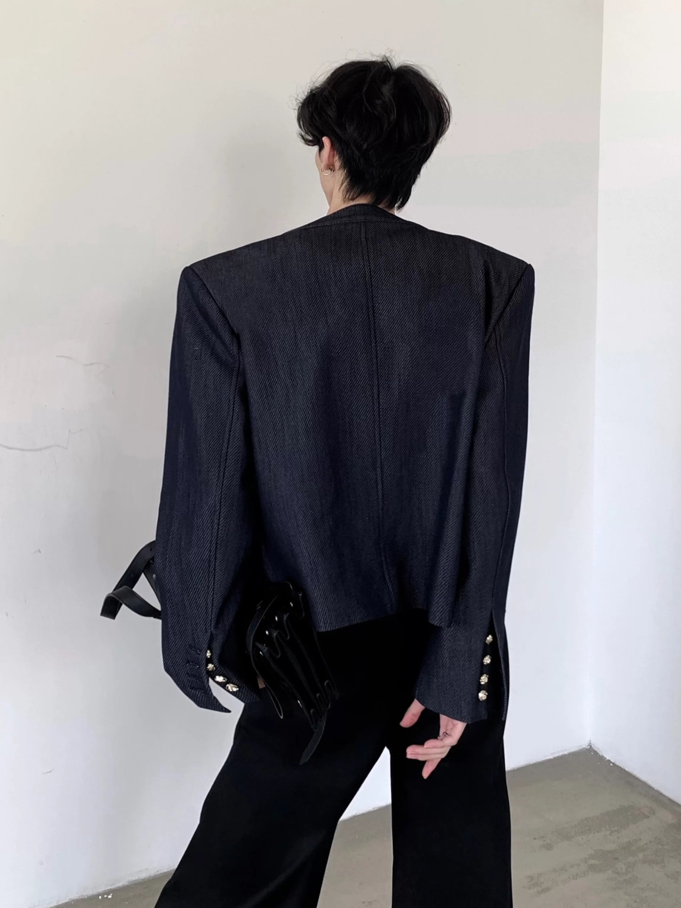 Navy Collarless Structured Jacket product view 4