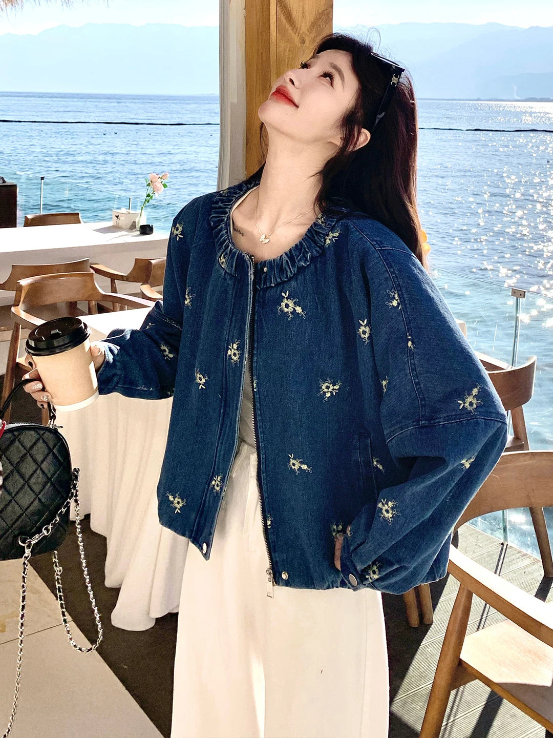 Embroidered Balloon-Sleeve Denim Jacket product view 4