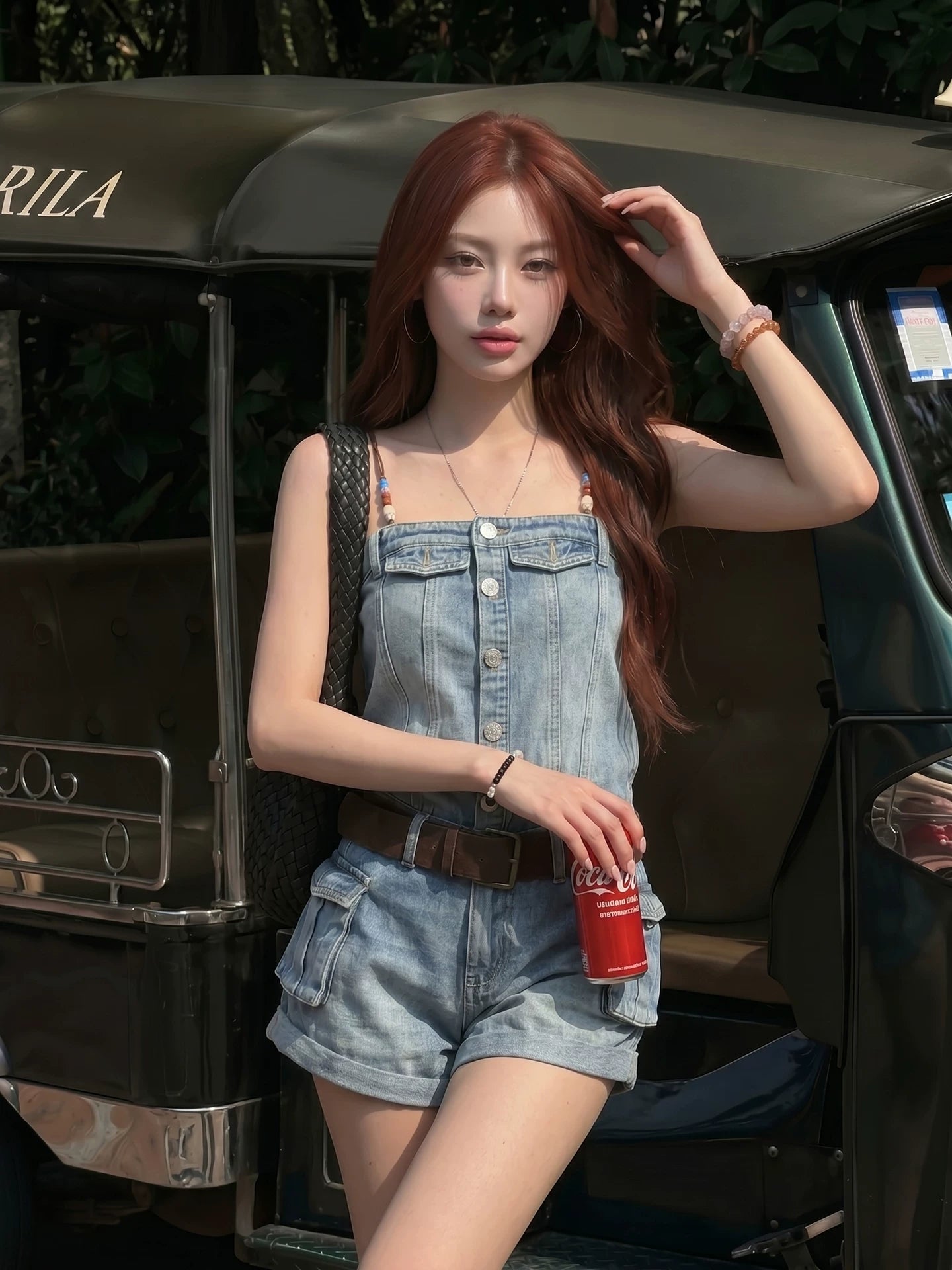 Beaded Denim Short Romper product view 5