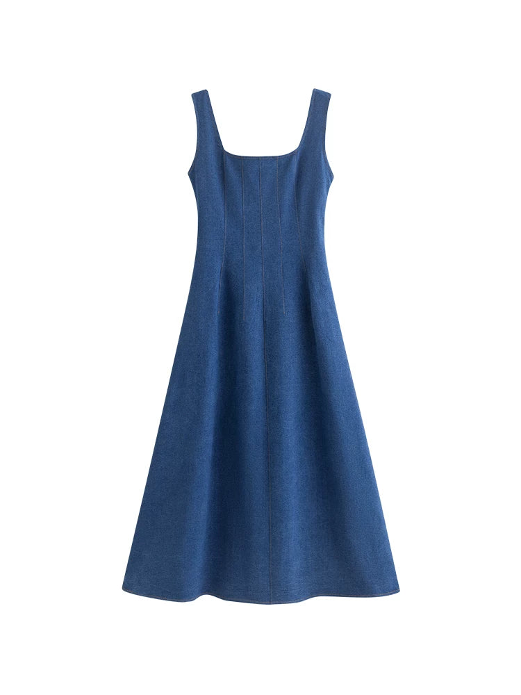 Blue Denim Square-Neck Maxi Dress product view 5