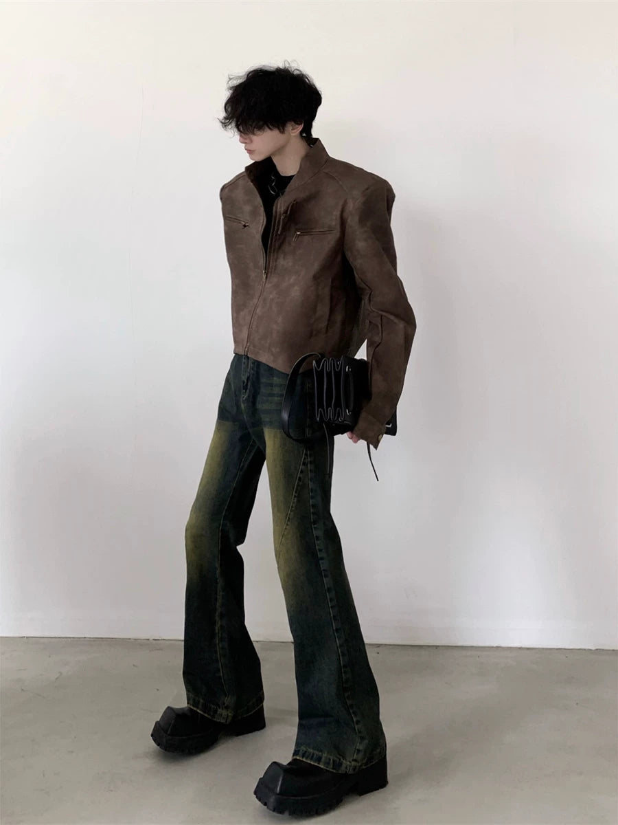 Distressed Padded-Shoulder Moto Jacket product view 3