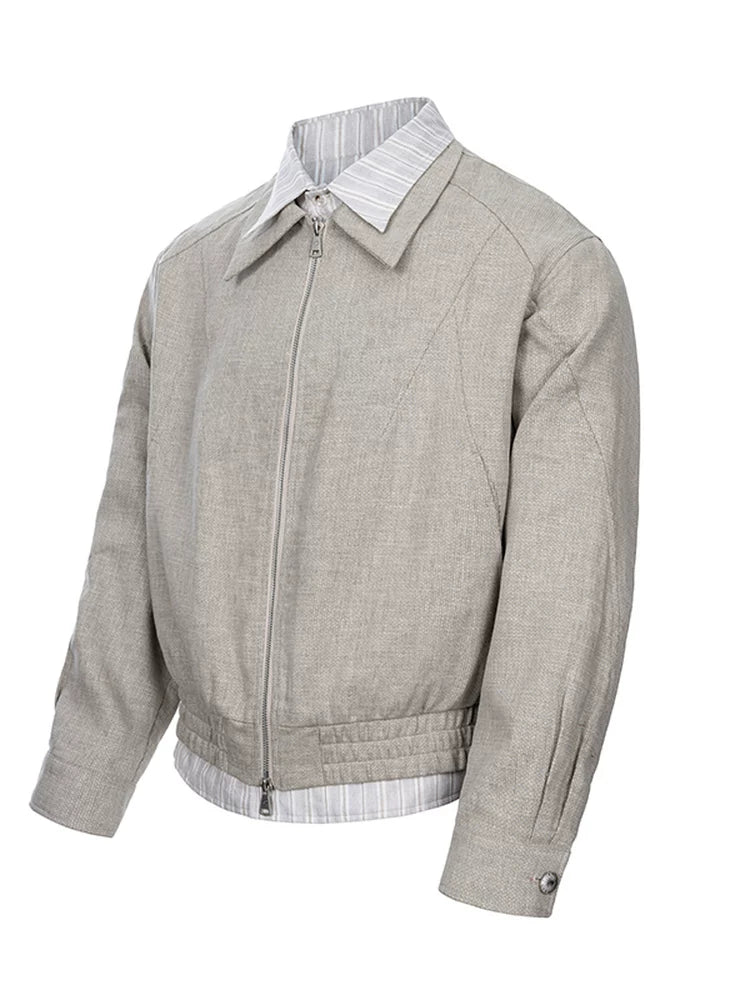 Layered-Collar Linen-Blend Zip Jacket product view 2
