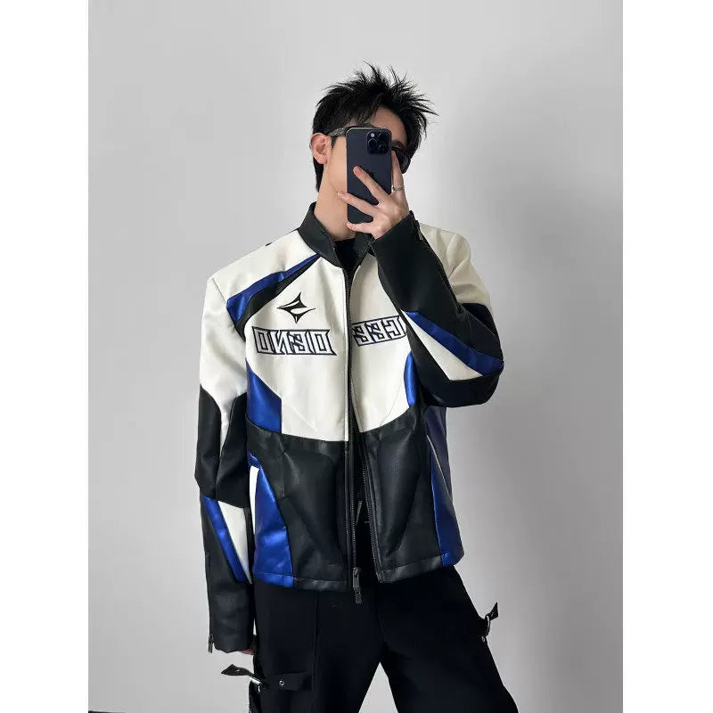 Color-Block Embroidered Moto Jacket product view 5