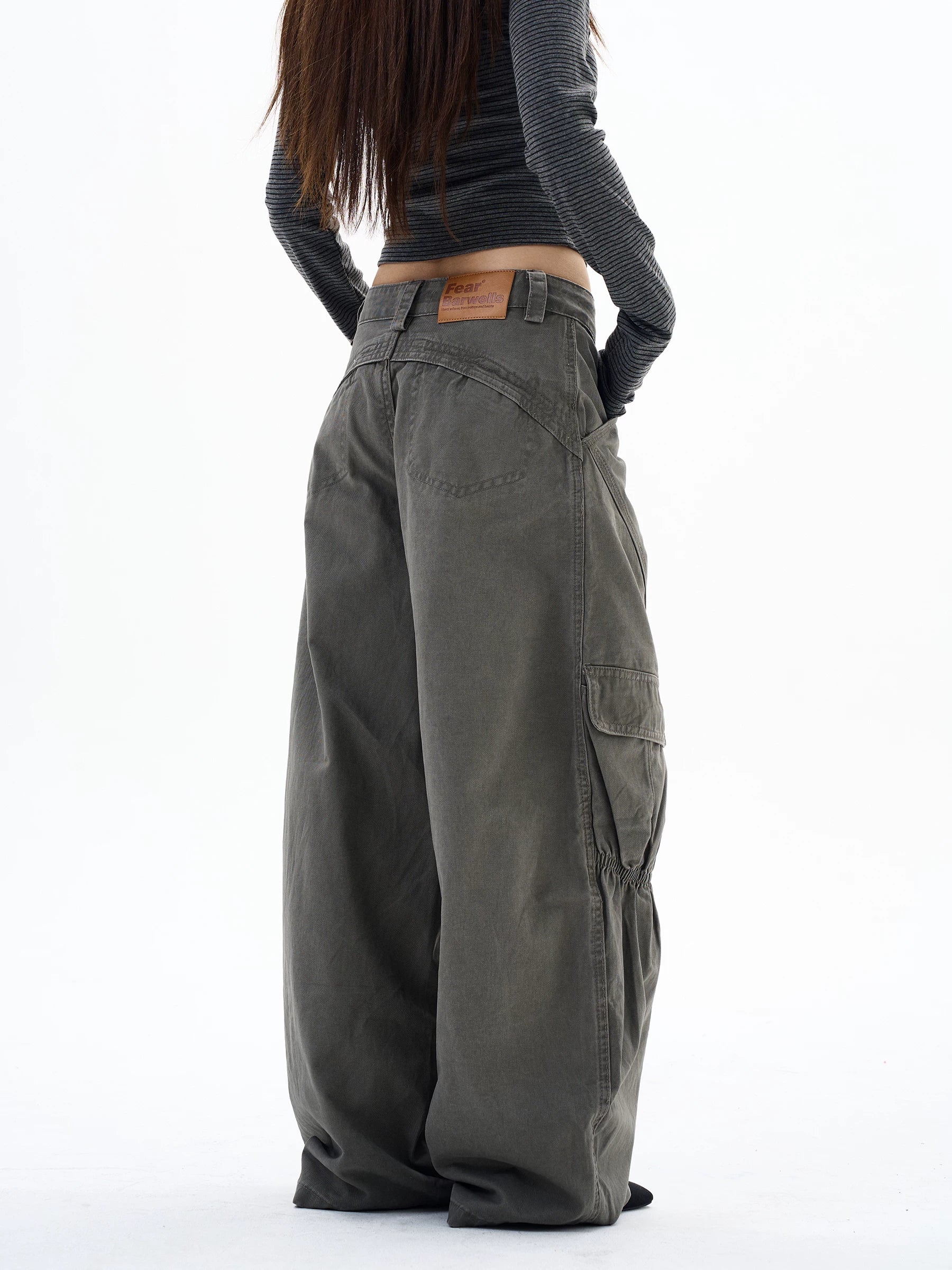 Washed Gathered-Knee Wide-Leg Cargo Pants product view 5