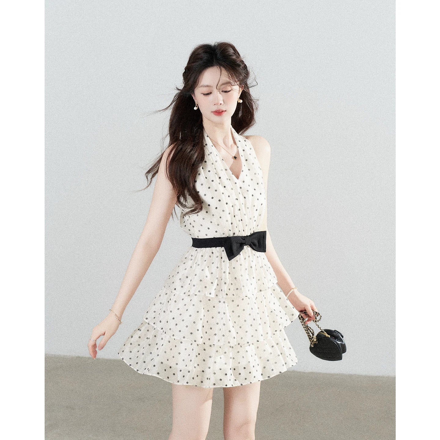 Polka-Dot Bow Halter Mini Dress product view 6