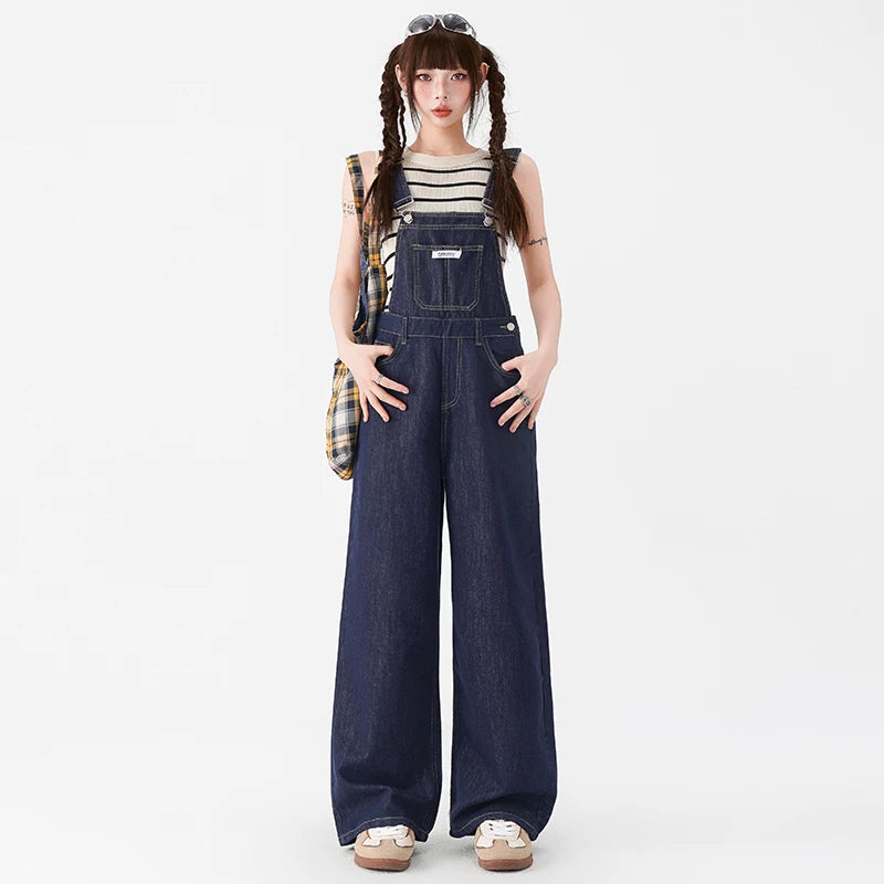 Dark-Wash Wide-Leg Denim Overalls product view 4