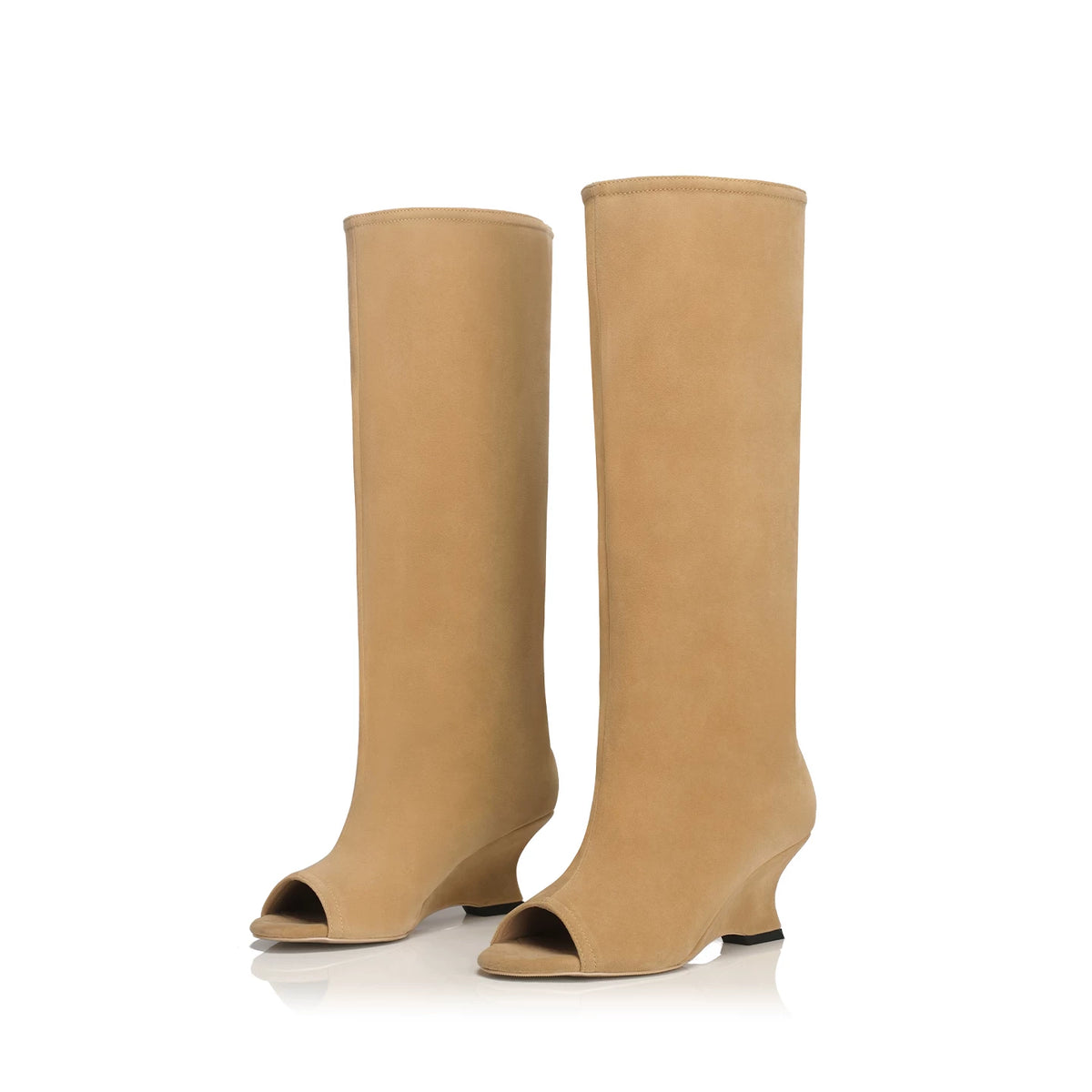 Peep-Toe Wide-Shaft Wedge Boots product view 1