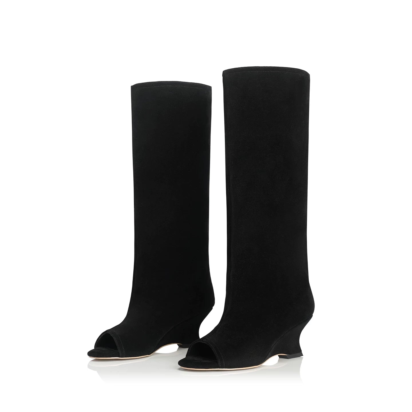 Peep-Toe Wide-Shaft Wedge Boots product view 3