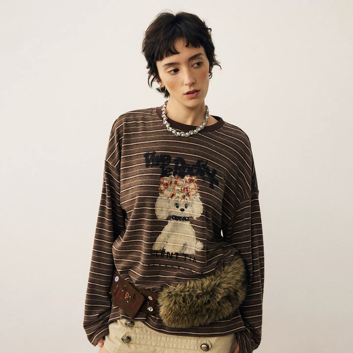 Striped Puppy Graphic Long-Sleeve T-Shirt product view 6