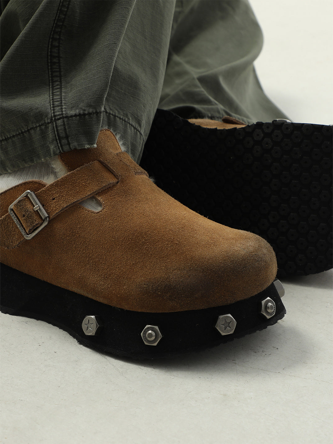 Frosted-Suede Thick-Sole Buckle Clogs - View 13