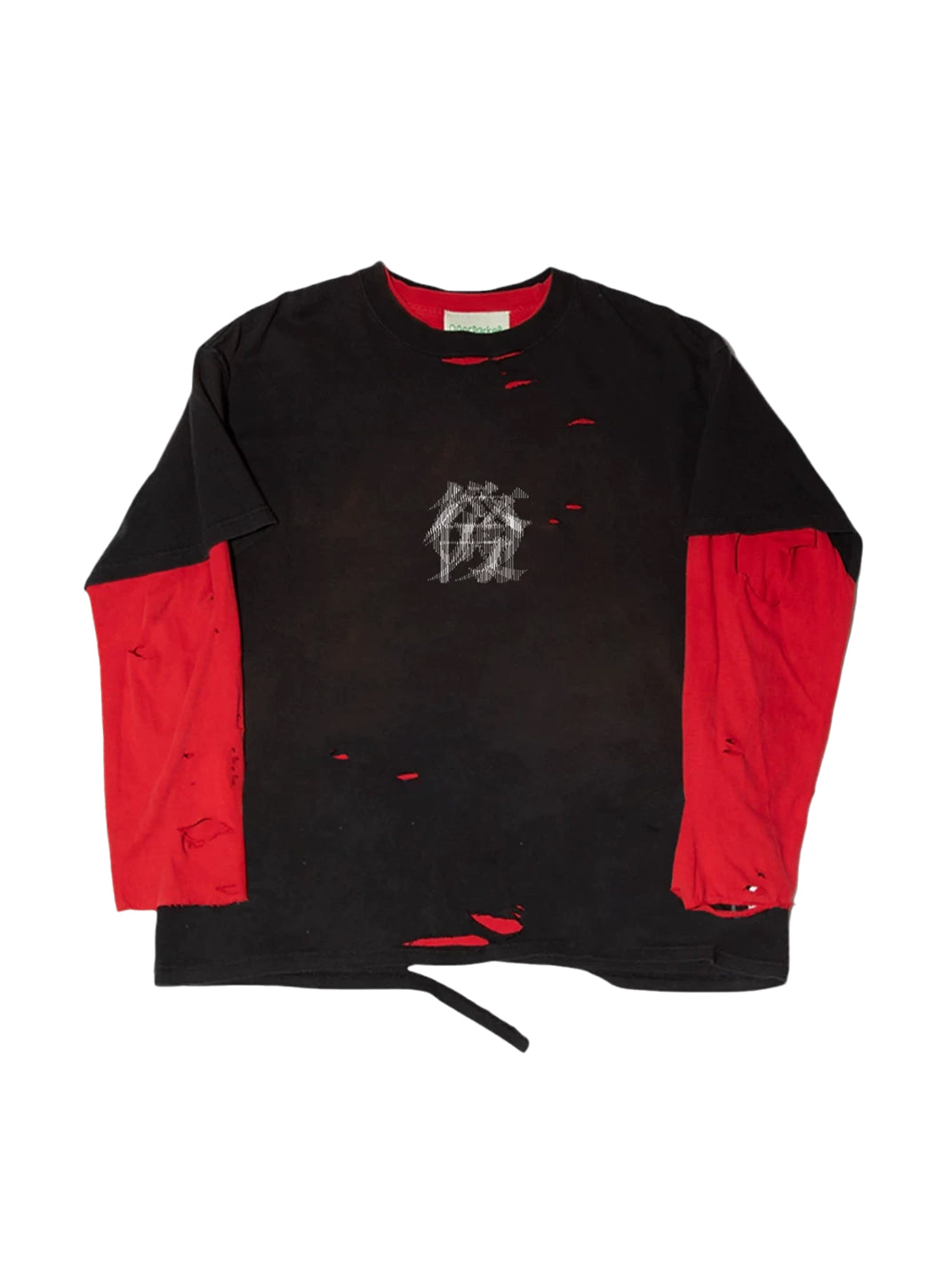 Contrast-Sleeve Distressed Graphic Long-Sleeve Tee - View 3