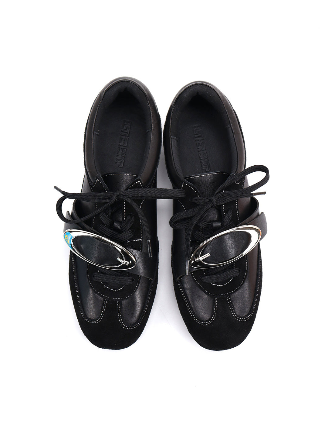 Metal-Panel Leather German Trainer Sneakers - View 16